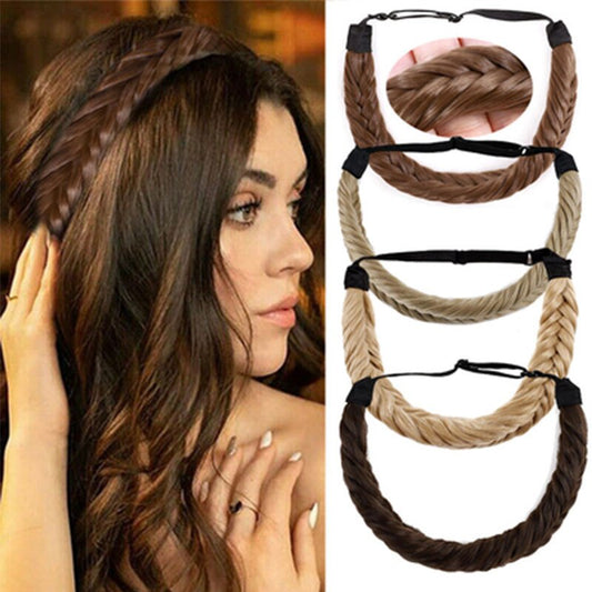 16Inch Synthetic Wig Female Fishbone Hairband Woven Twist Braid Multicolor Adjustable Hair Accessories